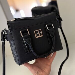 Calvin Klein Cassidy Black Logo Studio Satchel Crossbody Handbag